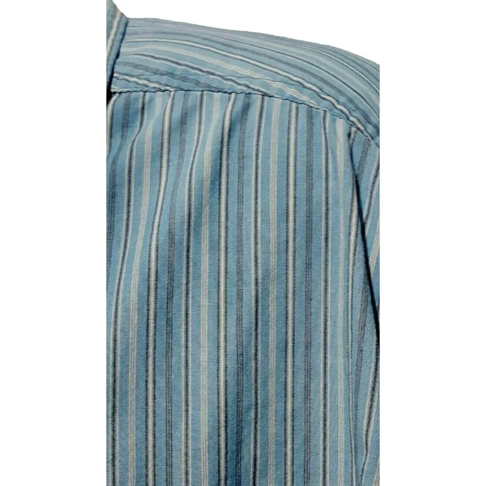 KINGSIZE Brand Mens 2XL Short Sleeve Shirt Button Front Blue Stripe - Picture 3 of 6